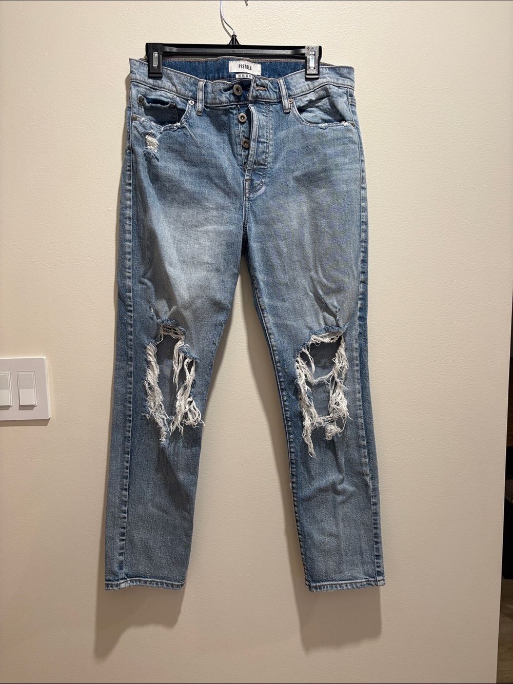 pistola Light Wash Distressed Boyfriend Jeans
